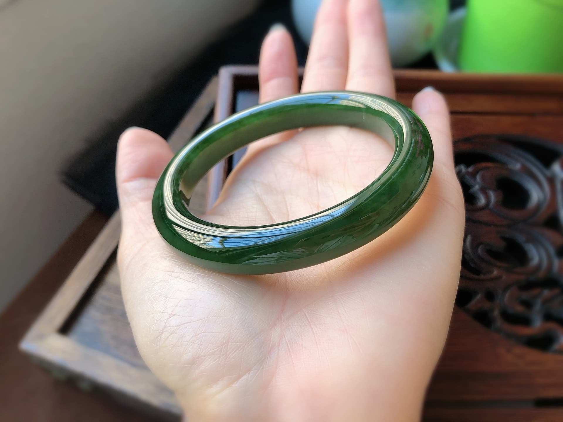 Celadon Green Hetian Jade Bangle - HT-BR-0010-4