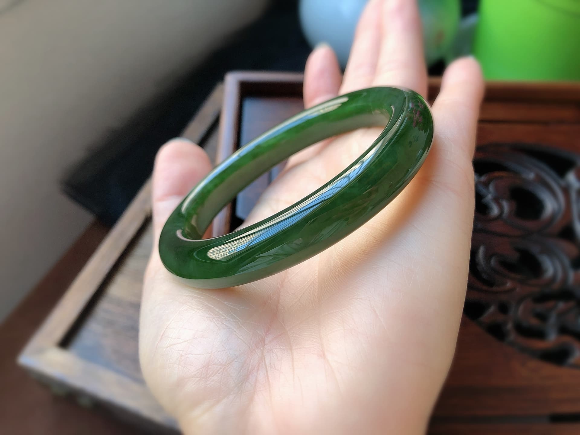 Celadon Green Hetian Jade Bangle - HT-BR-0010-5