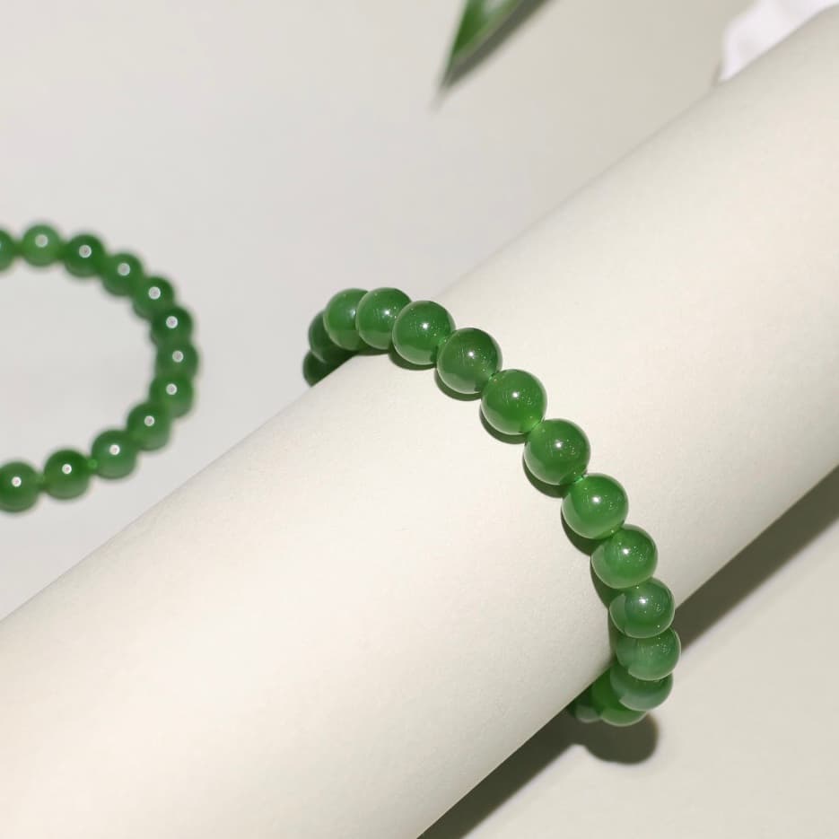 White Hetian Jade Beaded Bracelet - HT-HS-0013-2