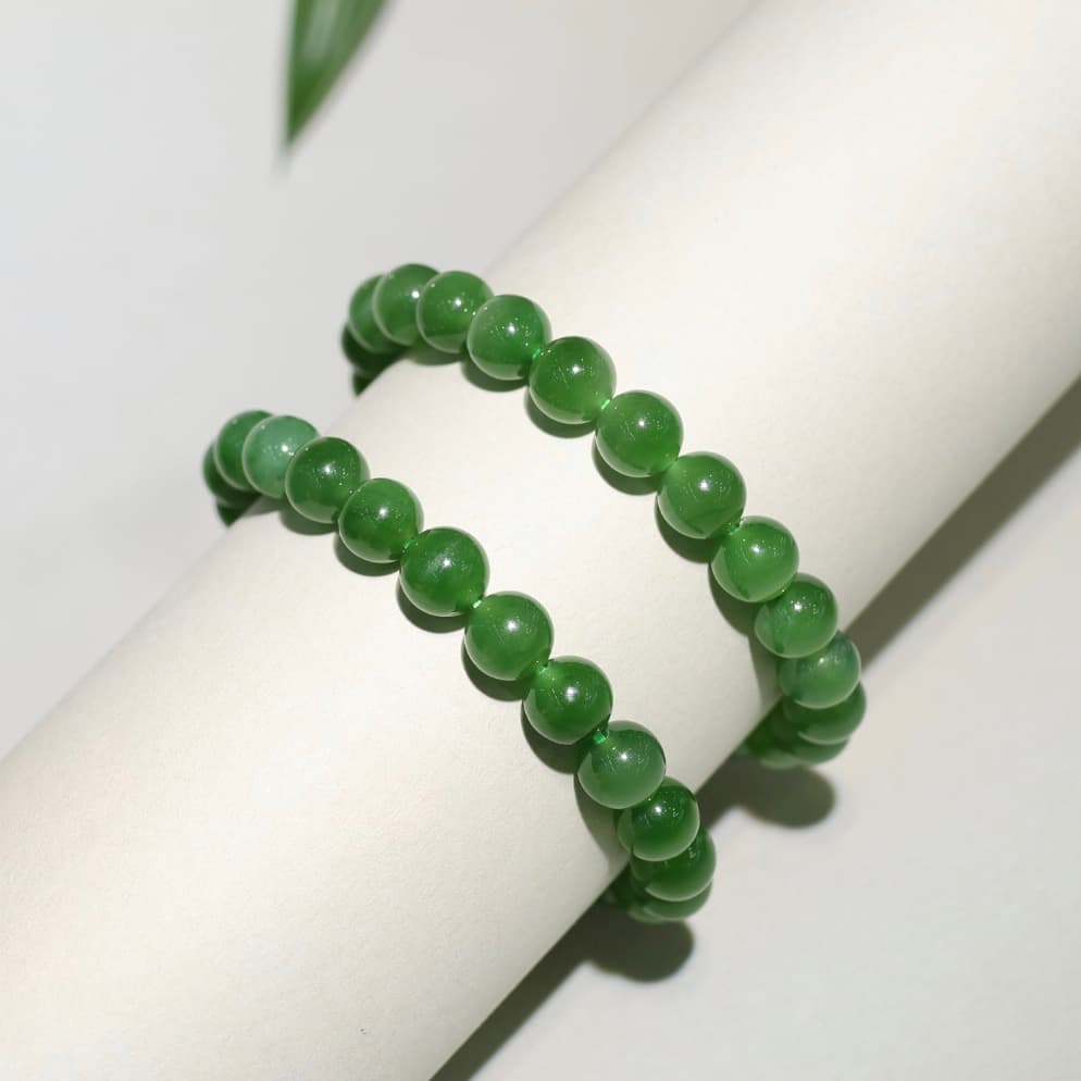 White Hetian Jade Beaded Bracelet - HT-HS-0013-3