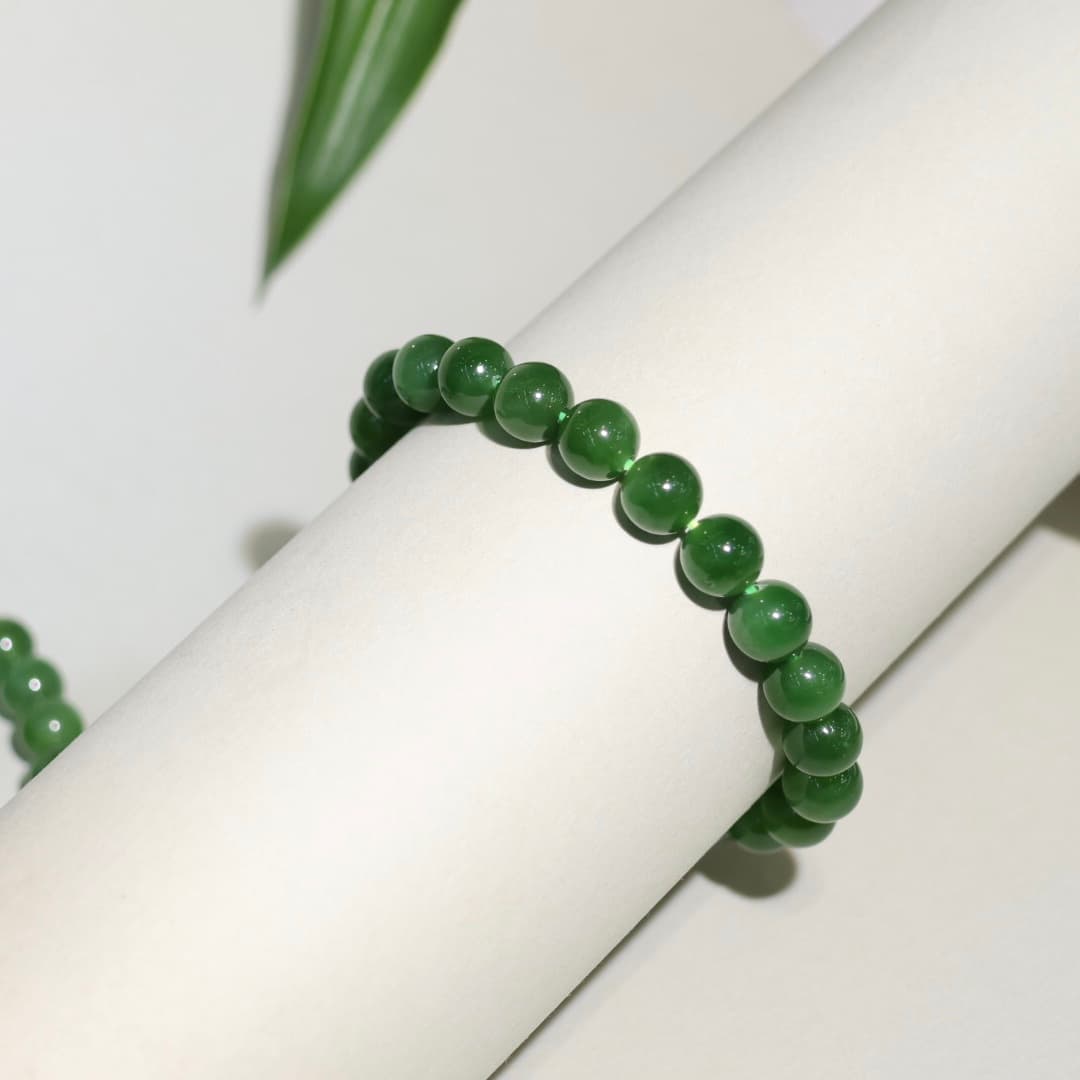 White Hetian Jade Beaded Bracelet - HT-HS-0013-4