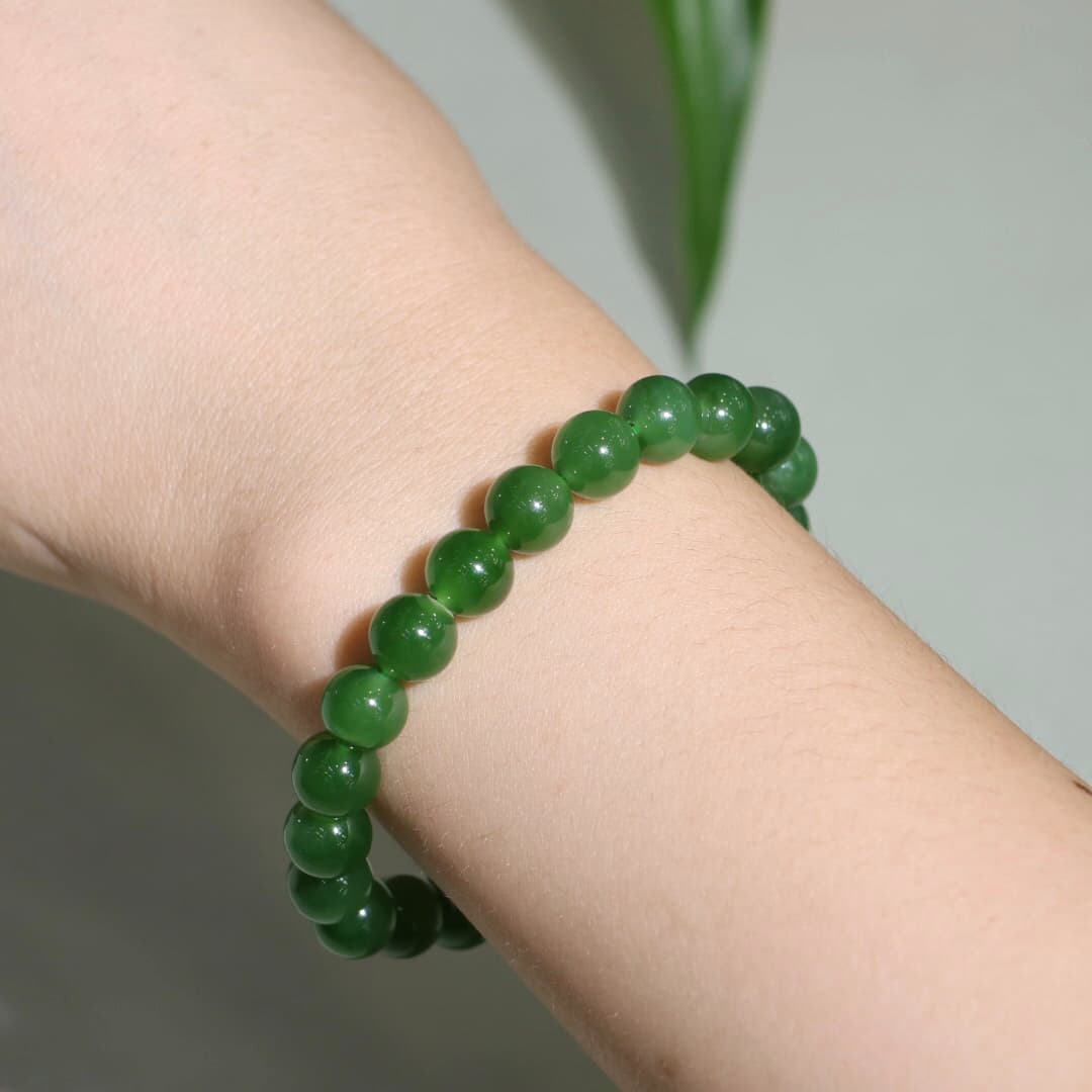 White Hetian Jade Beaded Bracelet