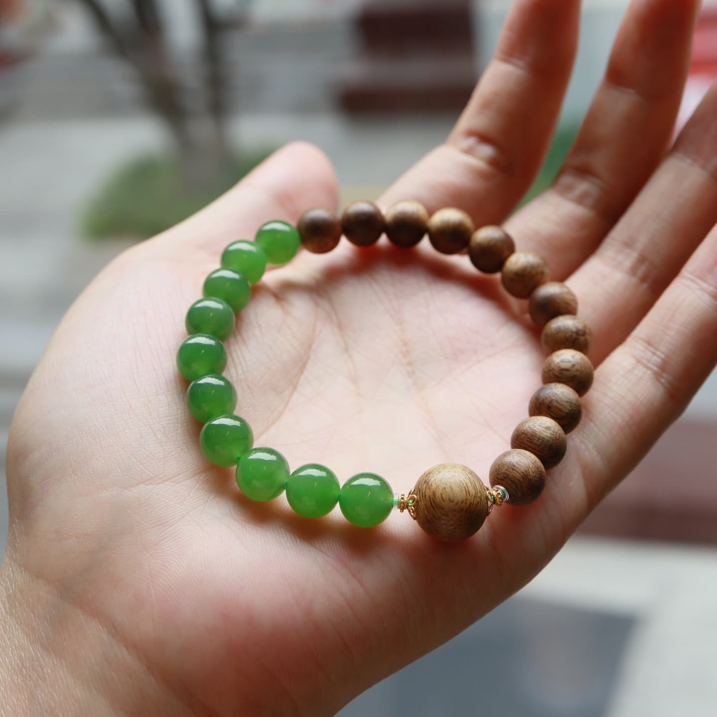 Hetian Jade with Natural Xiu Beaded Bracelet - HT-HS-0014-1